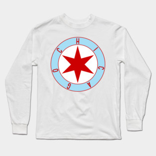 Chicago Flag Star Decal Long Sleeve T-Shirt