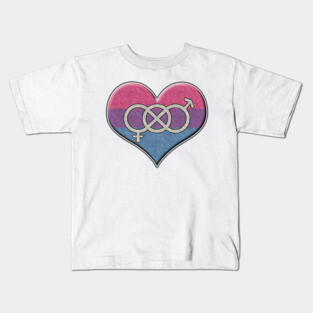Large Bisexual Pride Flag Colored Heart with Gender Knot Symbol Kids T-Shirt