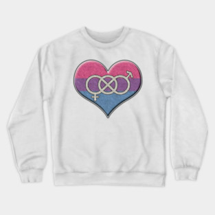 Large Bisexual Pride Flag Colored Heart with Gender Knot Symbol Crewneck Sweatshirt