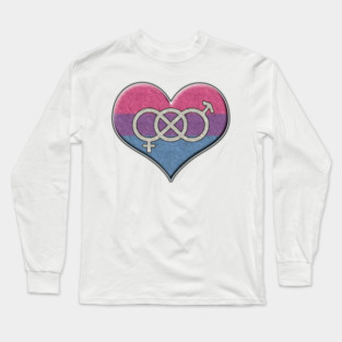 Large Bisexual Pride Flag Colored Heart with Gender Knot Symbol Long Sleeve T-Shirt
