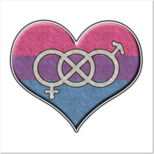 Large Bisexual Pride Flag Colored Heart with Gender Knot Symbol Posters and Art