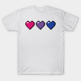 Row of Three Bisexual Pride Flag Pixel Hearts T-Shirt