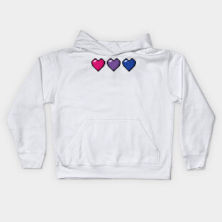 Row of Three Bisexual Pride Flag Pixel Hearts Kids Hoodie
