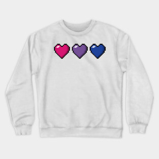 Row of Three Bisexual Pride Flag Pixel Hearts Crewneck Sweatshirt