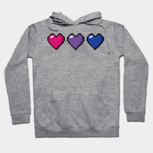 Row of Three Bisexual Pride Flag Pixel Hearts Hoodie