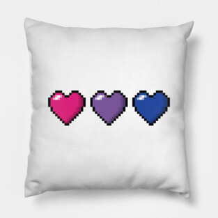 Row of Three Bisexual Pride Flag Pixel Hearts Pillow