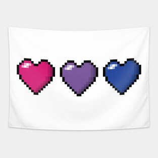 Row of Three Bisexual Pride Flag Pixel Hearts Tapestry