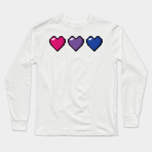 Row of Three Bisexual Pride Flag Pixel Hearts Long Sleeve T-Shirt