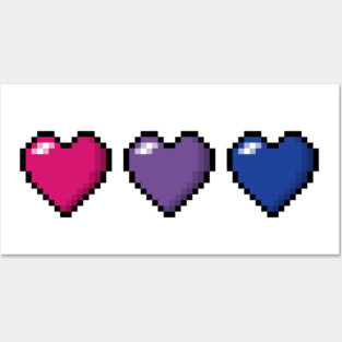 Row of Three Bisexual Pride Flag Pixel Hearts Posters and Art