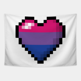 Large Pixel Heart Design in Bisexual Pride Flag Colors Tapestry