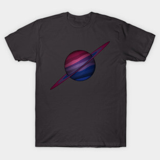 Planet and Rings in Bisexual Pride Flag Colors T-Shirt