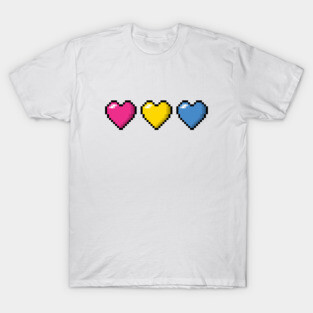 Row of Three Pansexual Pride Flag Pixel Hearts T-Shirt