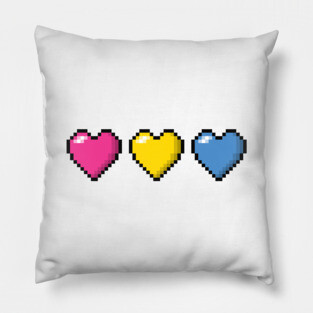 Row of Three Pansexual Pride Flag Pixel Hearts Pillow