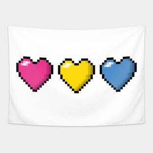 Row of Three Pansexual Pride Flag Pixel Hearts Tapestry