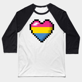 Large Pixel Heart Design in Pansexual Pride Flag Colors Baseball T-Shirt