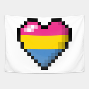 Large Pixel Heart Design in Pansexual Pride Flag Colors Tapestry