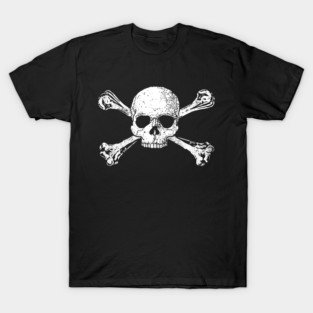 Skull and Crossbones 1 White - Distressed T-Shirt