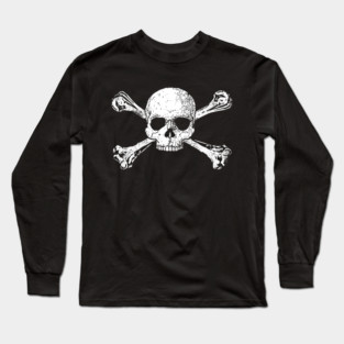 Skull and Crossbones 1 White - Distressed Long Sleeve T-Shirt