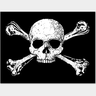 Skull and Crossbones 1 White - Distressed Posters and Art