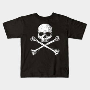 Skull and Crossbones 2 - White Distressed Kids T-Shirt