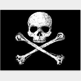 Skull and Crossbones 2 - White Distressed Posters and Art