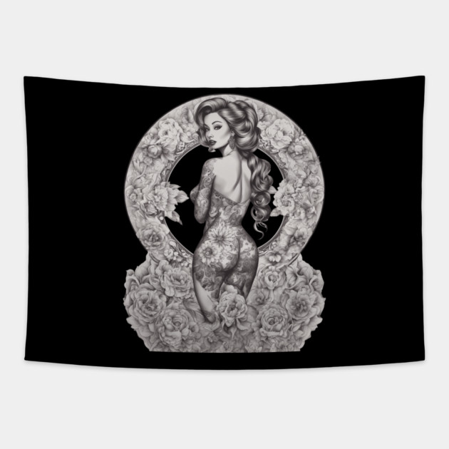 Inked Cover Girl Tapestry by animegirlnft