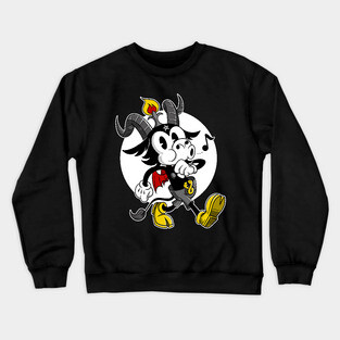 Atheist Satan Cute Baphomet occult dark goat whistling old Cartoon Crewneck Sweatshirt