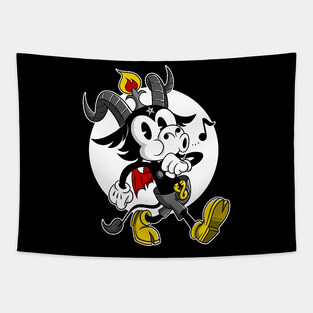 Atheist Satan Cute Baphomet occult dark goat whistling old Cartoon Tapestry