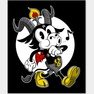Atheist Satan Cute Baphomet occult dark goat whistling old Cartoon Posters and Art