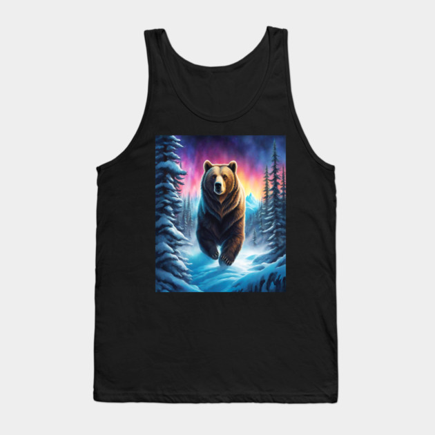 Grizzly Bear In Snow Covered Forests Tank Top by BirdsnStuff