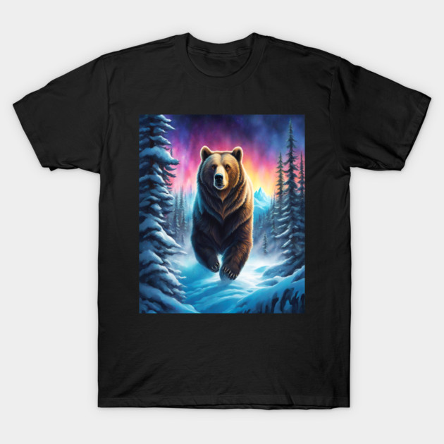 Grizzly Bear In Snow Covered Forests T-Shirt by BirdsnStuff