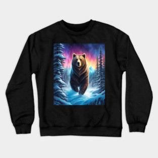 Grizzly Bear In Snow Covered Forests Crewneck Sweatshirt