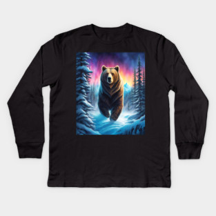 Grizzly Bear In Snow Covered Forests Kids Long Sleeve T-Shirt