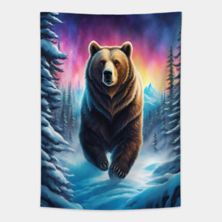 Grizzly Bear In Snow Covered Forests Tapestry