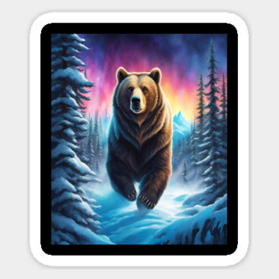 Grizzly Bear In Snow Covered Forests Sticker