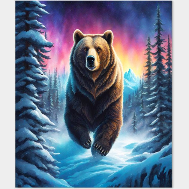 Grizzly Bear In Snow Covered Forests Wall Art by BirdsnStuff