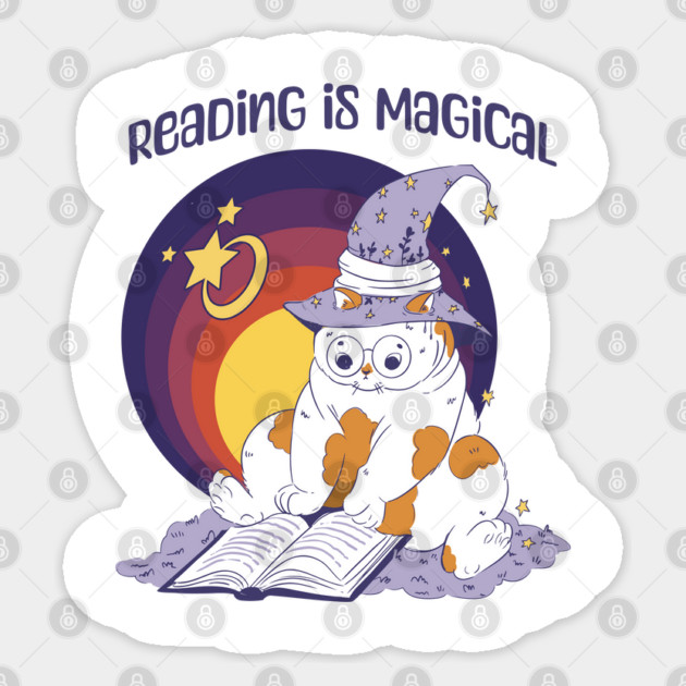 Reading Is Magical Adorable Cat in Witch Hat design Sticker by Luxinda
