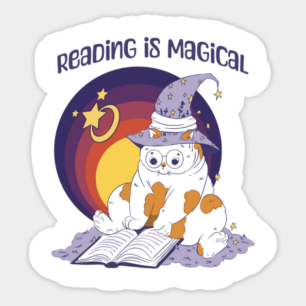 Reading Is Magical Adorable Cat in Witch Hat design Magnet by Luxinda