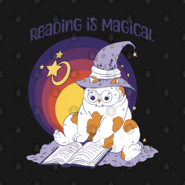 Reading Is Magical Adorable Cat in Witch Hat design by Luxinda