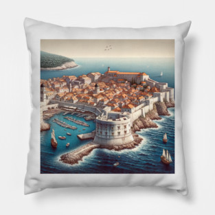 Dubrovnik Illustration Croatia Pillow