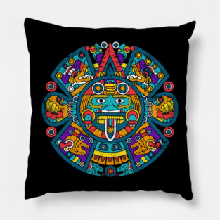 Aztec Calendar - Colorful Design Pillow