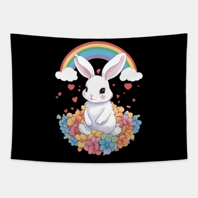 Rainbow Bunny Love Tapestry by animegirlnft