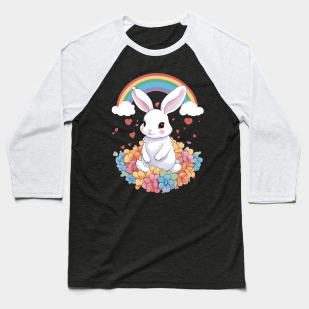 Rainbow Bunny Love Baseball T-Shirt by animegirlnft