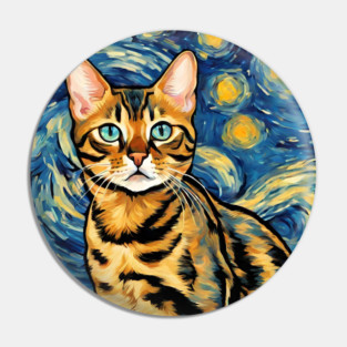 Bengal Cat Breed Painting in a Van Gogh Starry Night Art Style Pin