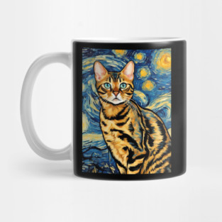 Bengal Cat Breed Painting in a Van Gogh Starry Night Art Style Mug