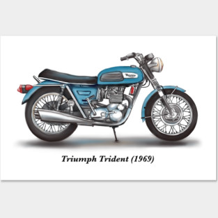 Drawing of Retro Classic Motorcycle Triumph Trident 1969 Posters and Art