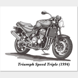 Drawing of Retro Classic Motorcycle Triumph Speed Triple 1994 Posters and Art