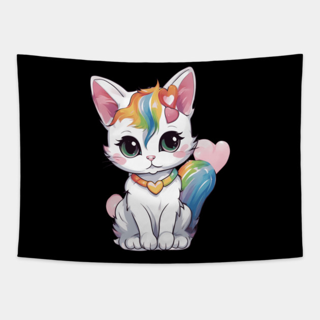 I Adore You Baby Cat Tapestry by animegirlnft