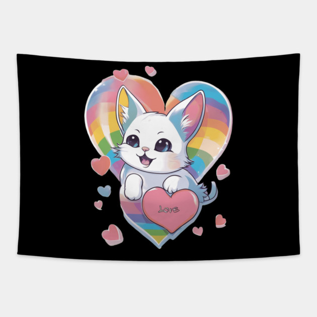 You Mean The World To Me Kitty Tapestry by animegirlnft