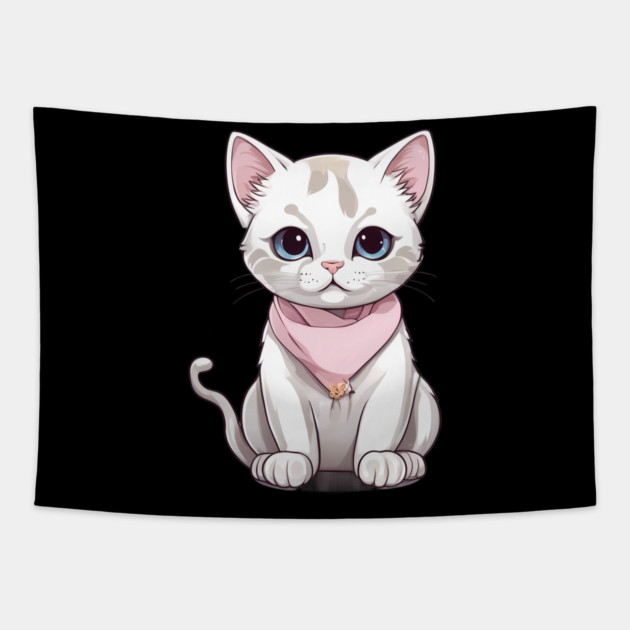 Unleash the Awws White Cat Tapestry by animegirlnft